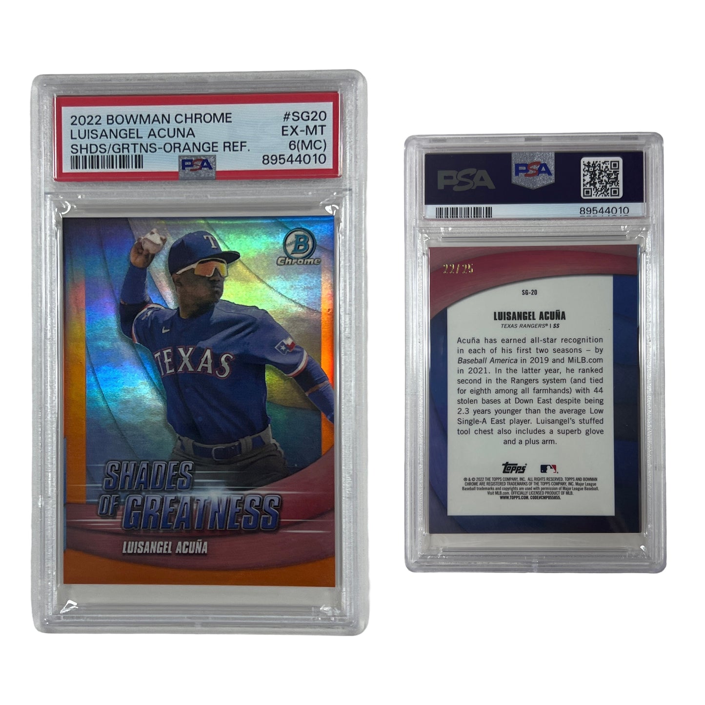 2022 Bowman Chrome Luisangel Acuna Shades Of Greatness Orange Refractor /25 #SG20 PSA EX-MT 6