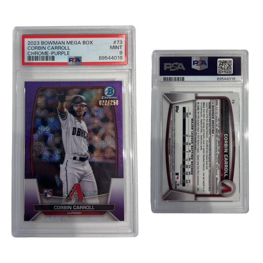 2023 Bowman Mega Box Corbin Carroll Chrome-Purple /250 #73 PSA MINT 9