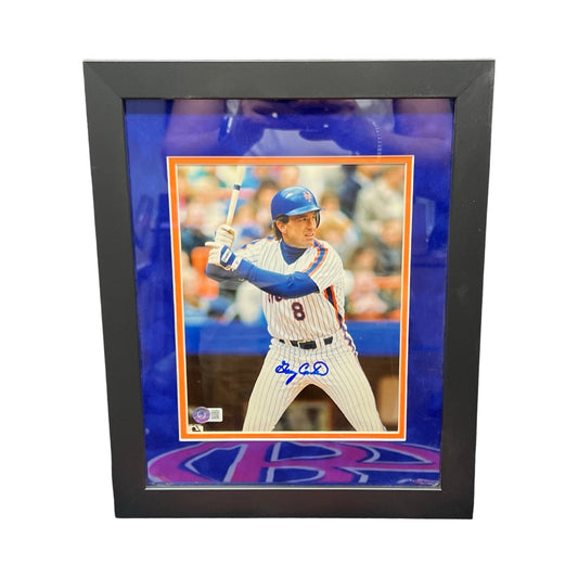 Gary Carter Autographed New York Mets Hitting 8x10 Beckett - Framed