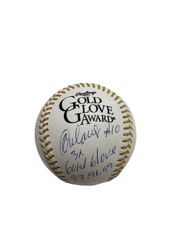 Ray Ordonez Autographed New York Mets Gold Glove Logo Baseball 3x Gold Glove 97,98,99 Inscription JSA