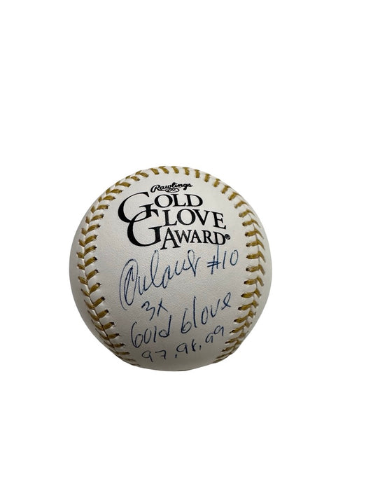Ray Ordonez Autographed New York Mets Gold Glove Logo Baseball 3x Gold Glove 97,98,99 Inscription JSA