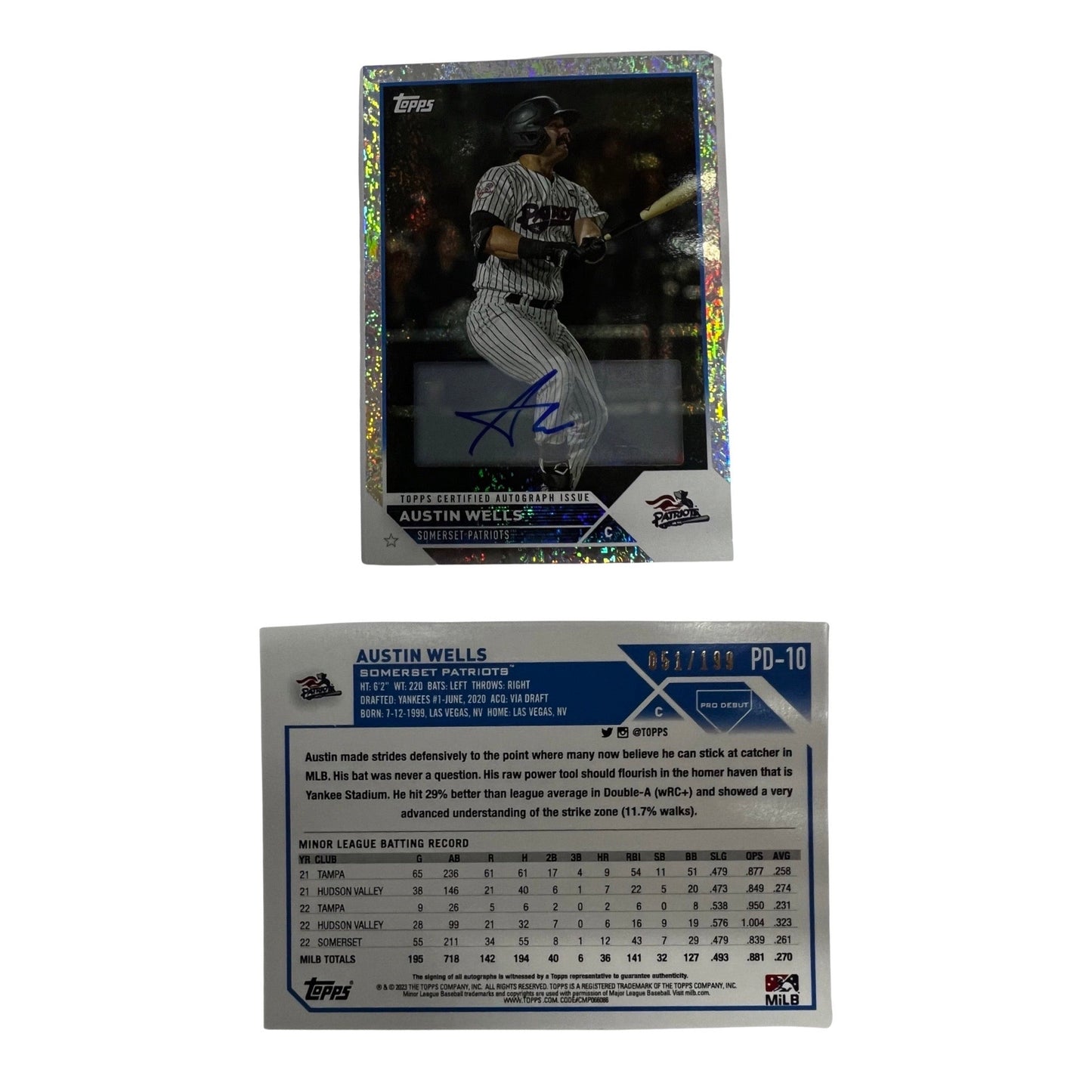 2023 Topps Pro Debut #PD-10 Austin Wells Sparkle Foil Auto /199