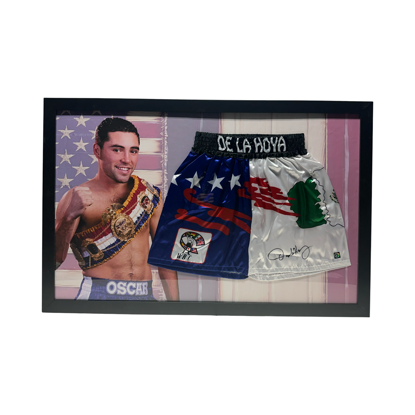 Oscar De La Hoya Autographed Boxing Trunks ASI - Framed