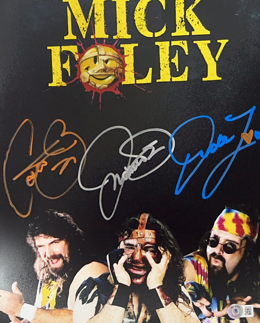 Mick Foley Three Faces Autographed "Cactus Jack, Dude Love, Mankind" Edit 11x14 Beckett