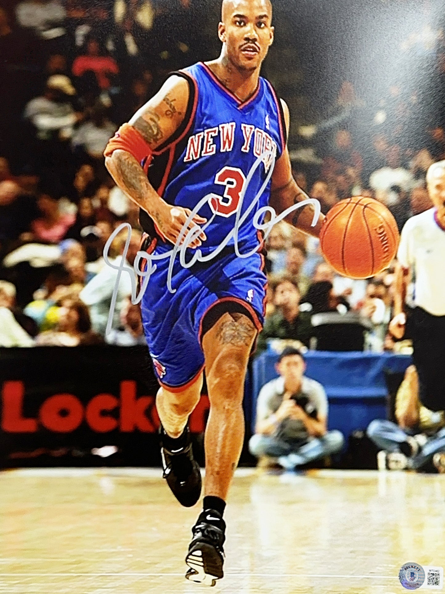Stephon Marbury Autographed New York Knicks Dribbling 11x14 Beckett
