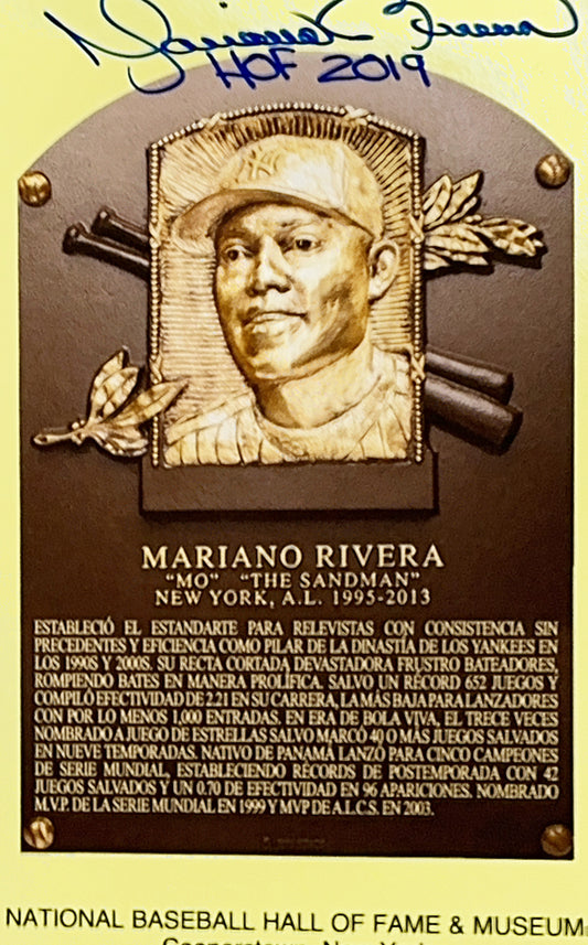Mariano Rivera Autographed Hall Of Fame Plaque Postcard "HOF 2019" Inscribed JSA