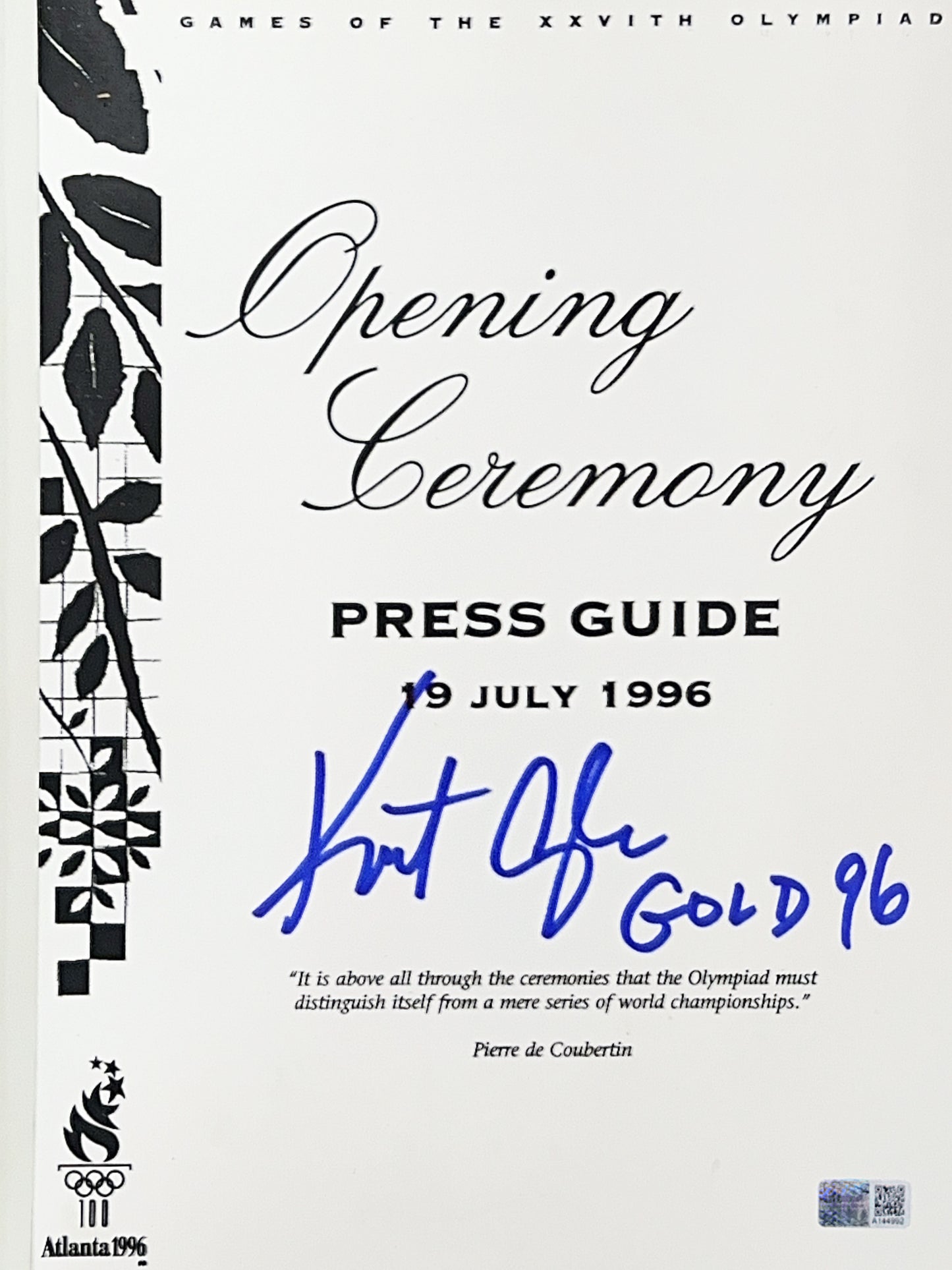 Kurt Angle Autographed Opening Ceremony 1996 Olympic Book "Gold 96" Inscription Steiner CX