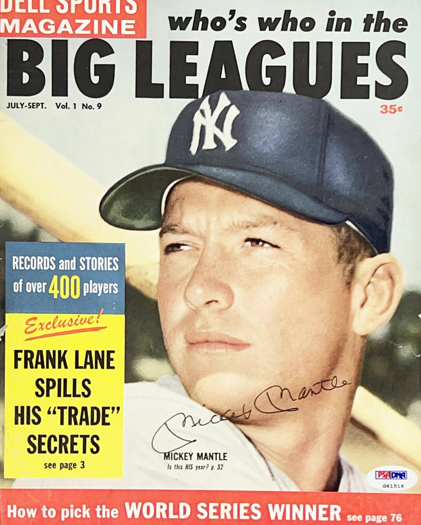 Mickey Mantle Autographed New York Yankees Dell Sports Magazine Cover PSA