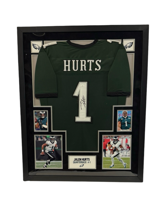 Jalen Hurts Autographed Philadelphia Eagles Framed Green Jersey JSA