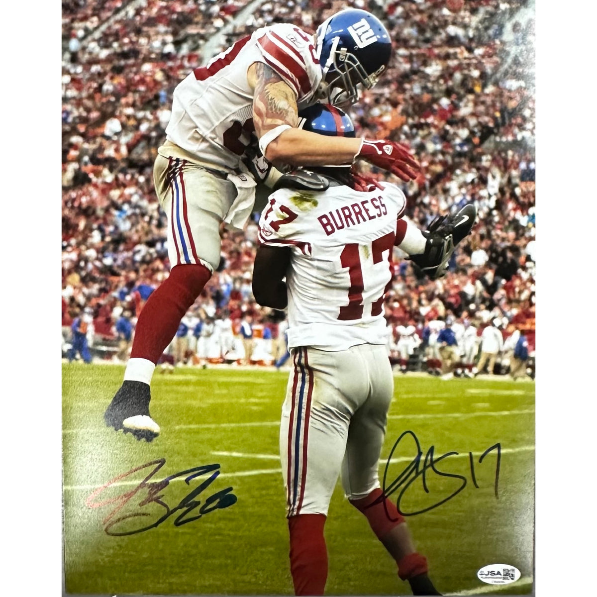 Jeremy Shockey & Plaxico Burress Autographed Jump New York Giants 11x14 JSA