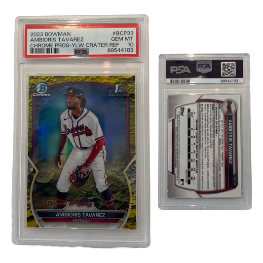 2023 Ambioris Tavarez Bowman Chrome Prospects Yellow Crater Refractor /75 #BCP33 PSA GEM MT 10