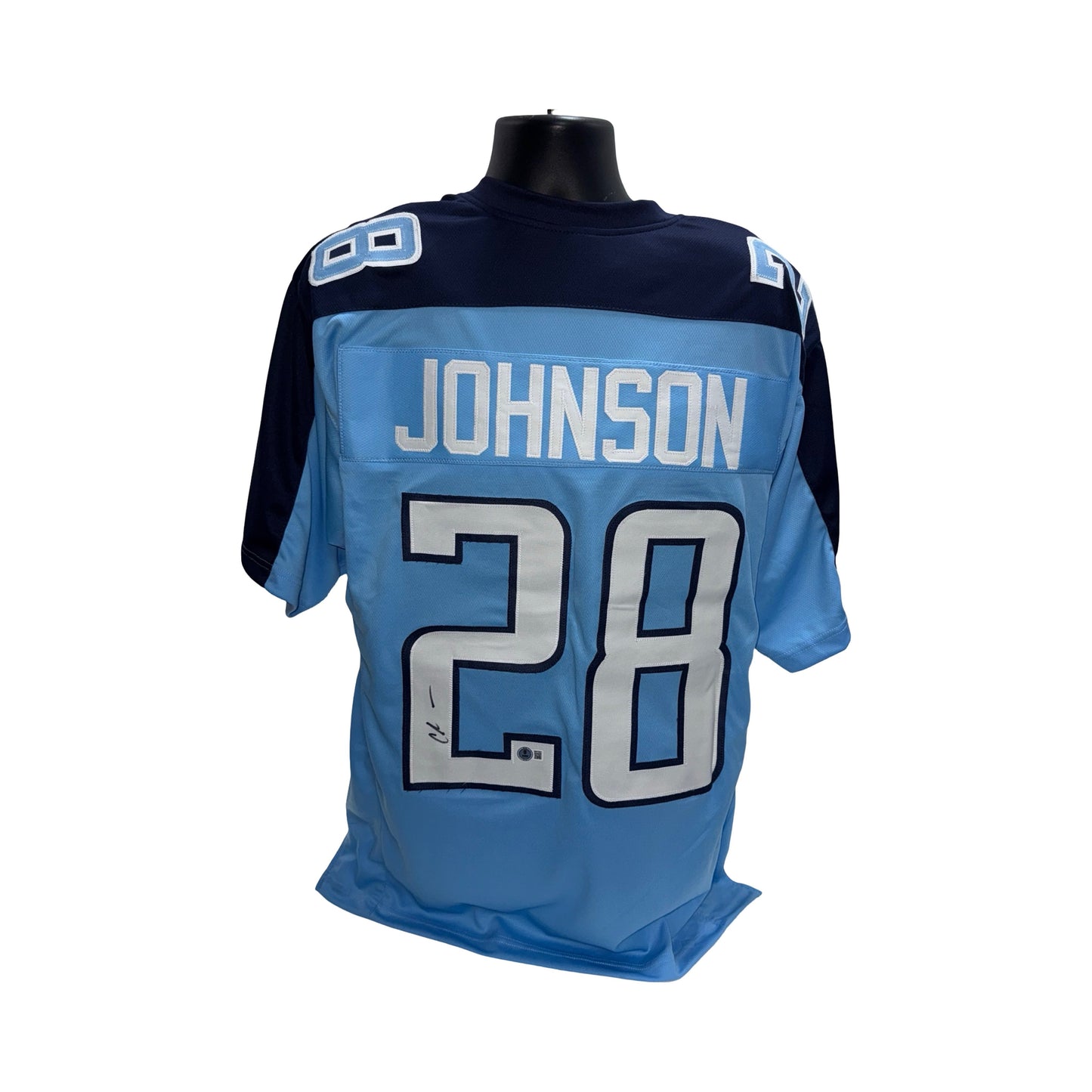 Chris Johnson Autographed Tennessee Titans Light Blue Jersey Beckett