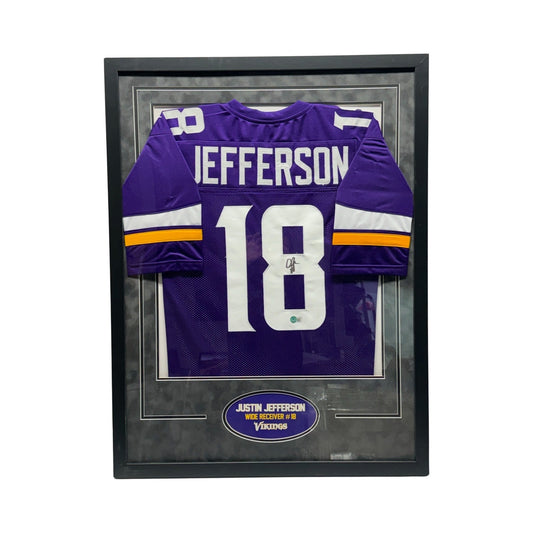 Justin Jefferson Autographed Minnesota Vikings Framed Purple Jersey Beckett