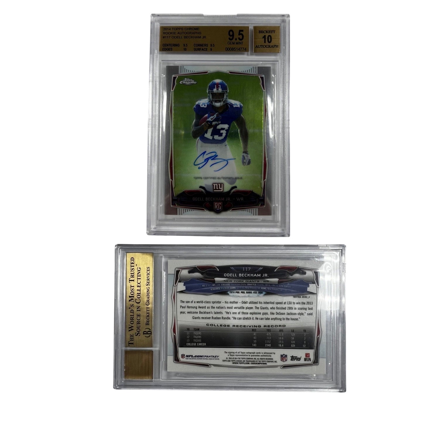 2014 Topps Chrome Rookie Autographes #117 Odell Beckham Jr. Beckett GEM MINIT 9.5 Beckett Autograph 10