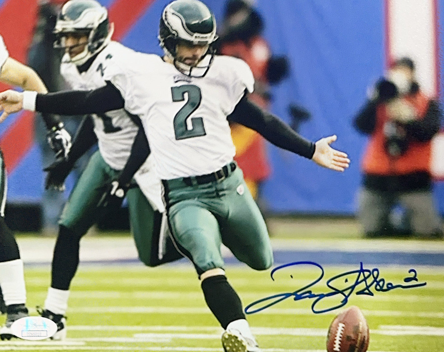 David Akers Autographed Philadelphia Eagles Horizontal Kick 8x10 JSA