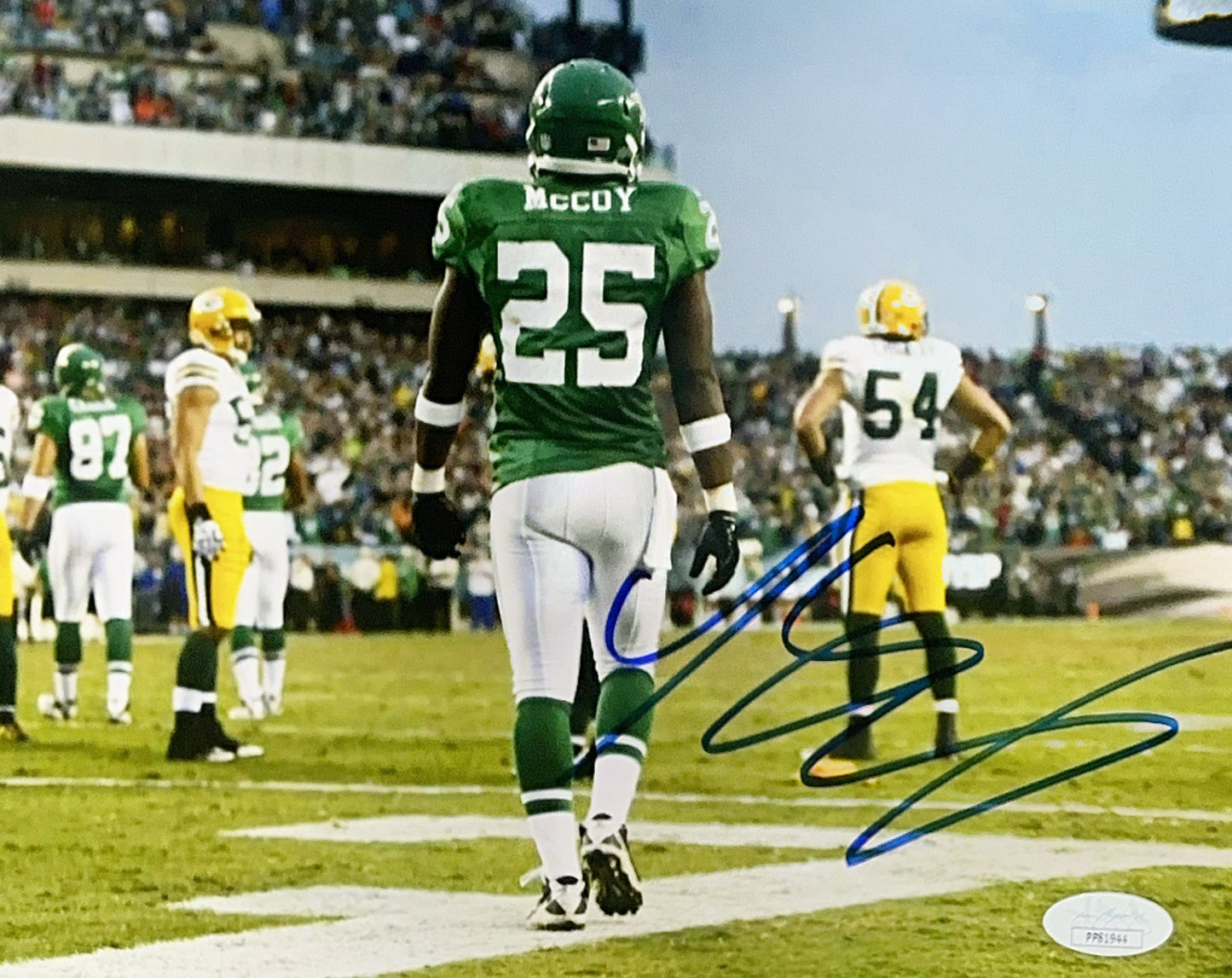 Lesean McCoy Autographed Philadelphia Eagles Horizontal Back Number 8x10 JSA