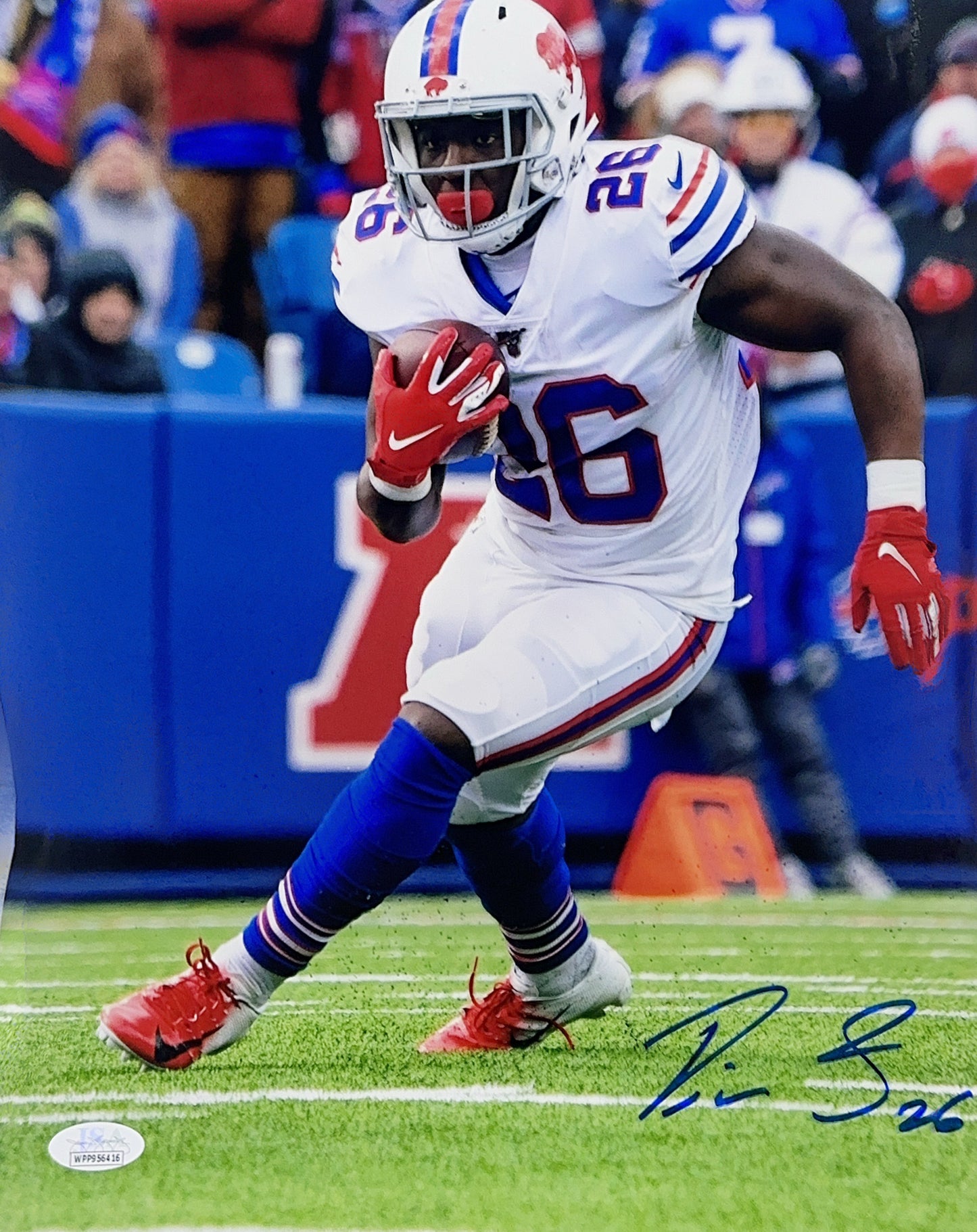 Devin Singletary Autographed Buffalo Bills Running Red Gloves 11x14 JSA