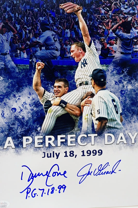 David Cone & Joe GIrardi Autographed New York Yankees Perfect Game Edit "P.G.7.18.99" Inscribed 11x14 JSA