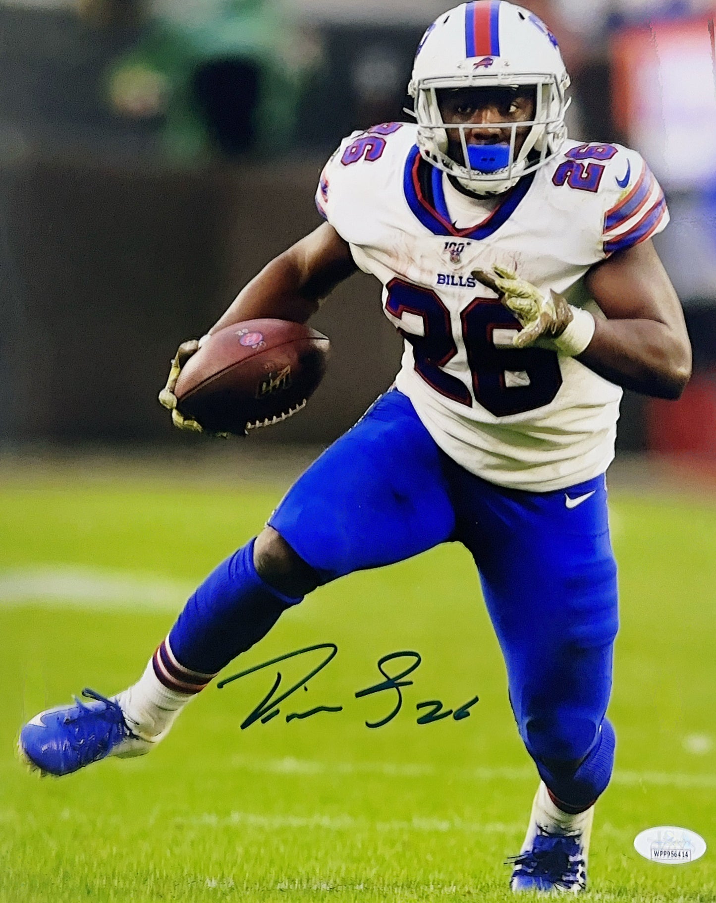 Devin Singletary Autographed Buffalo Bills Running White Gloves 11x14 JSA