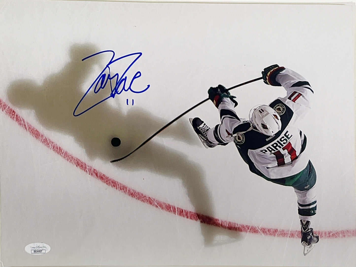 Zach Parise Autographed Minnesota Wild Overhead Horizontal 11x14 JSA