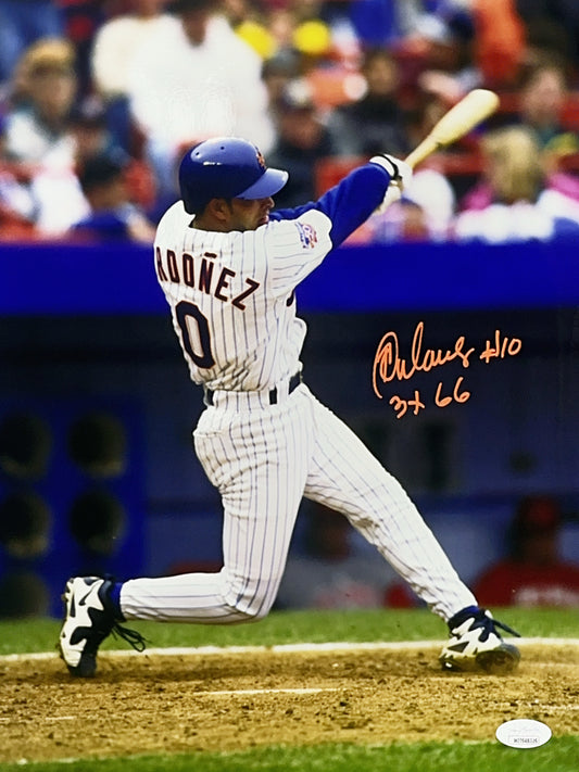 Ray Ordonez Autographed New York Mets Swing 3x 66 Inscribed 11x14 JSA