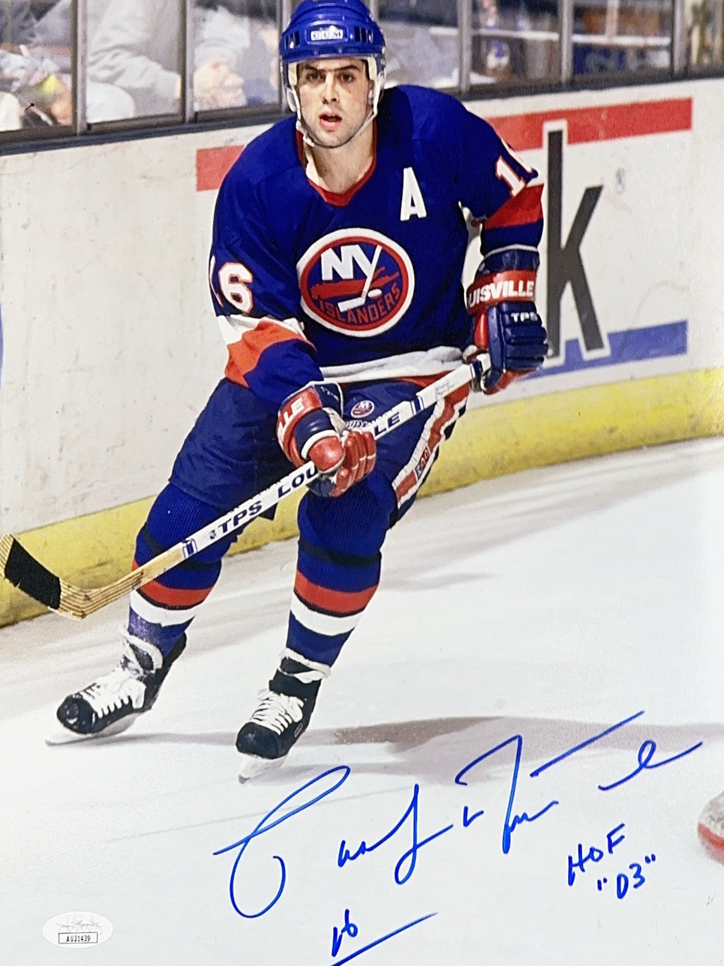 Pat Lafontaine Autographed New York Islanders Skating Vertical HOF 03 Inscribed 11x14 JSA COA