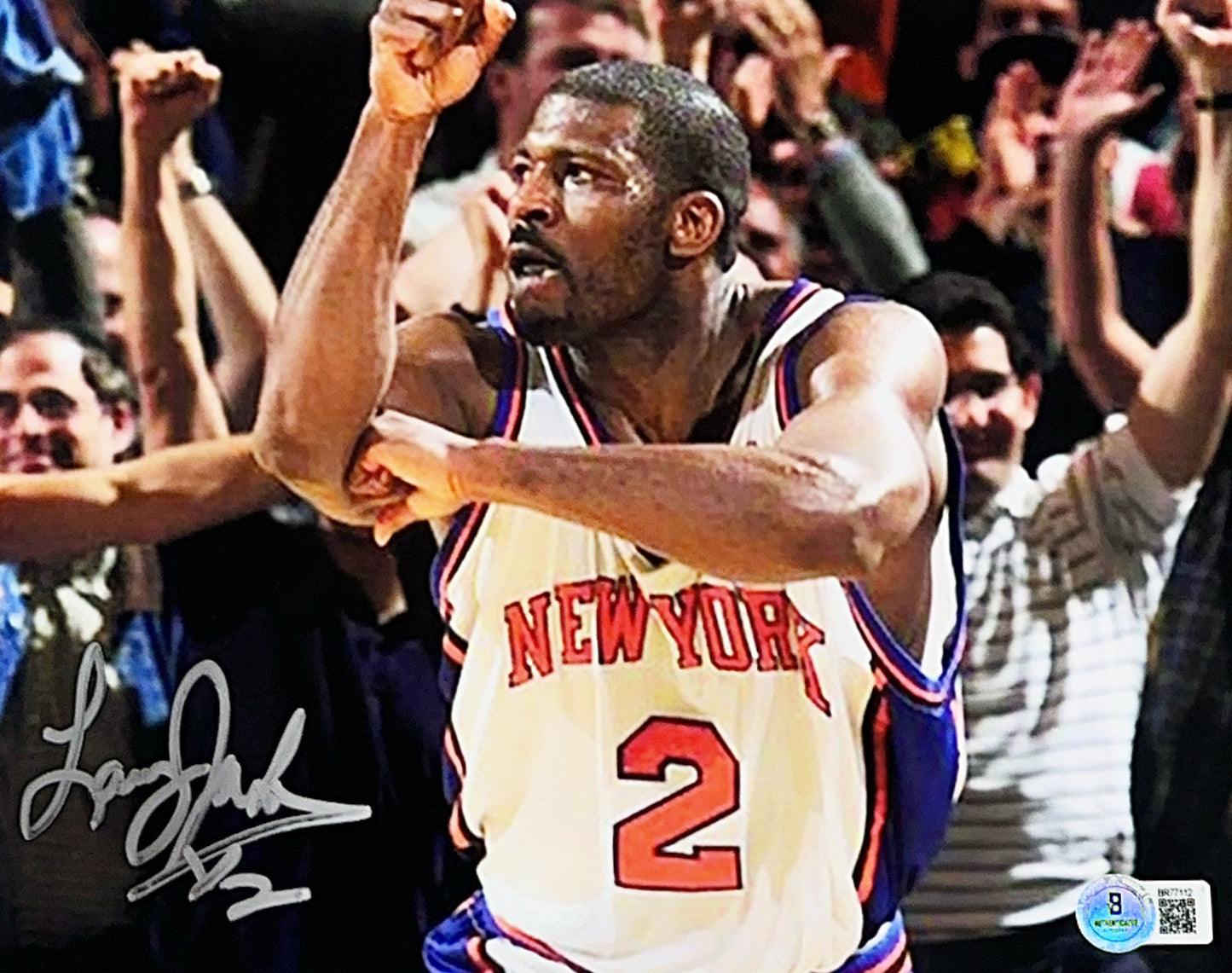 Larry Johnson Autographed New York Knicks Big L Celebration 8x10 Beckett