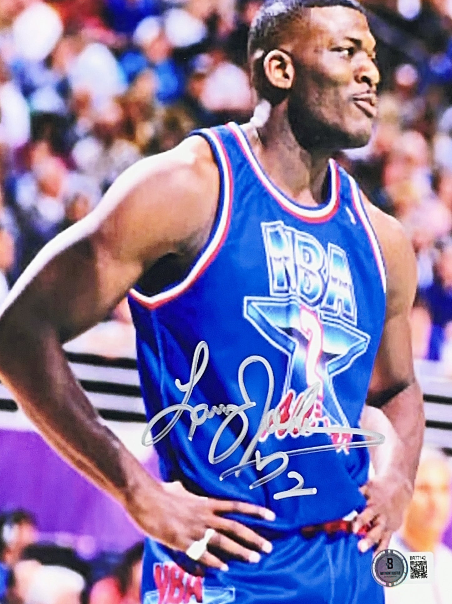 Larry Johnson Autographed All Star Game Blue Jersey Hands on Hips 8x10 Beckett