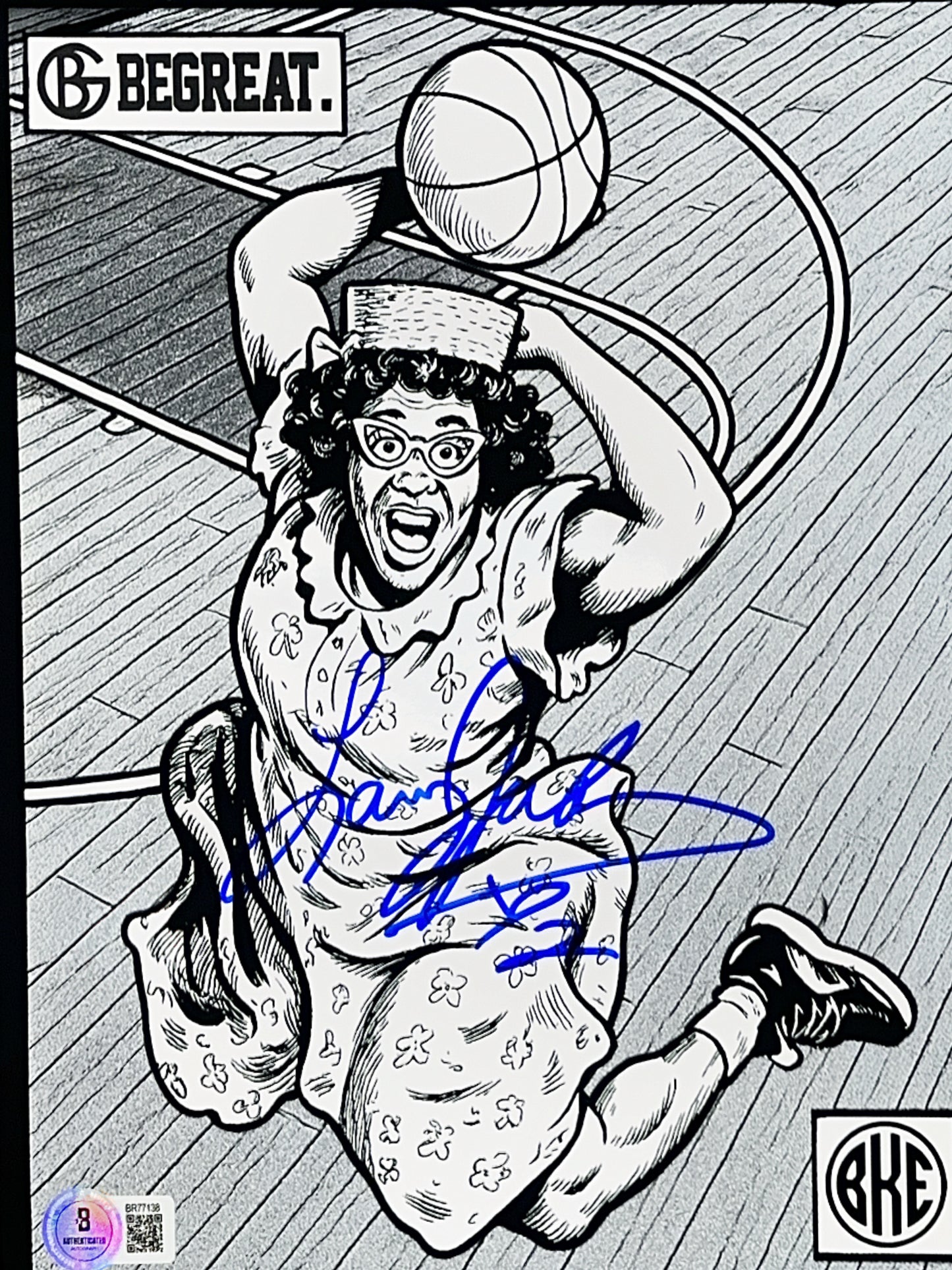 Larry Johnson Autographed Grandmama BG Be Great Artwork 8x10 Beckett
