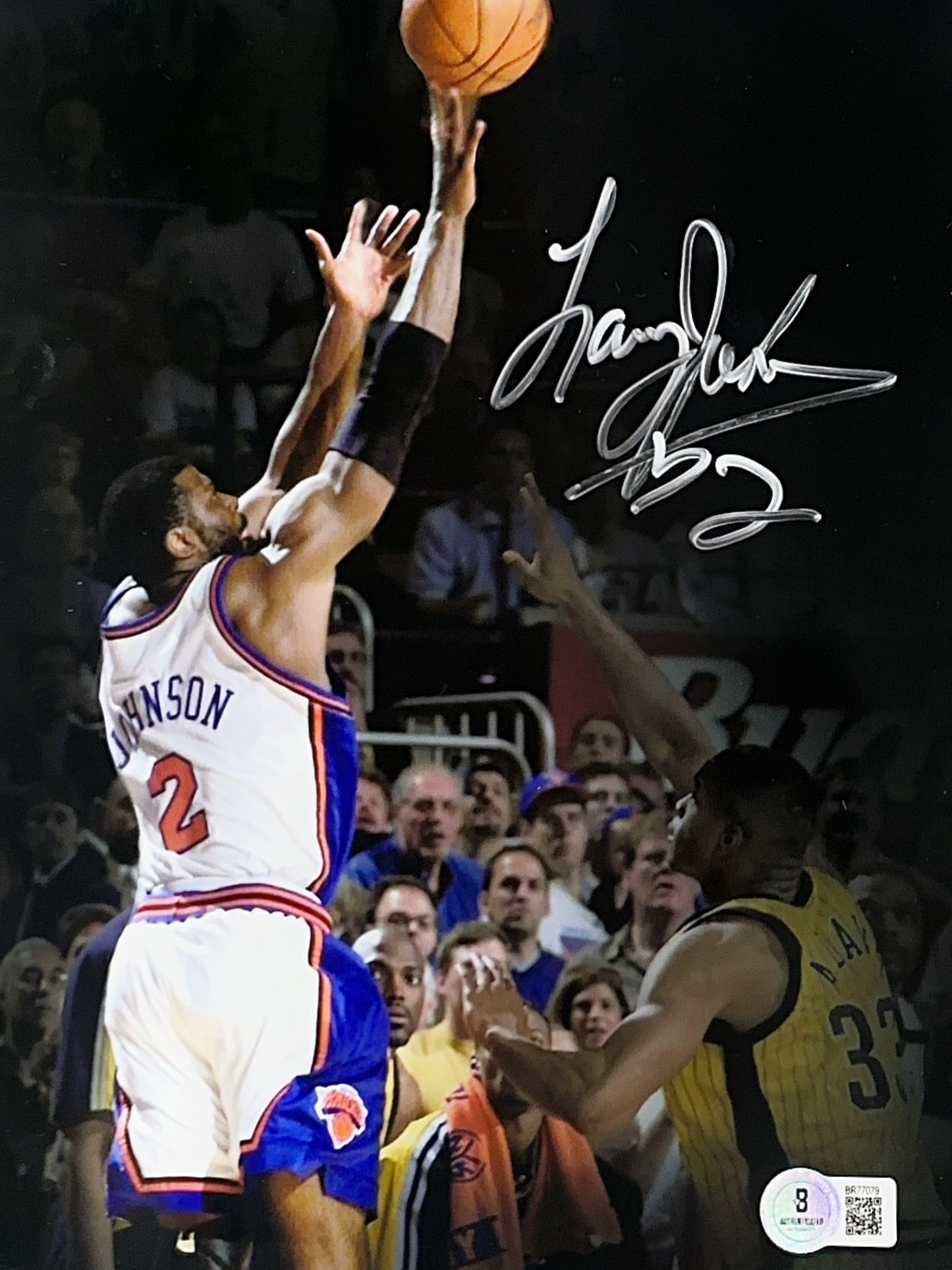 Larry Johnson Autographed New York Knicks Jumpshot Blackout Edit 8x10 Beckett