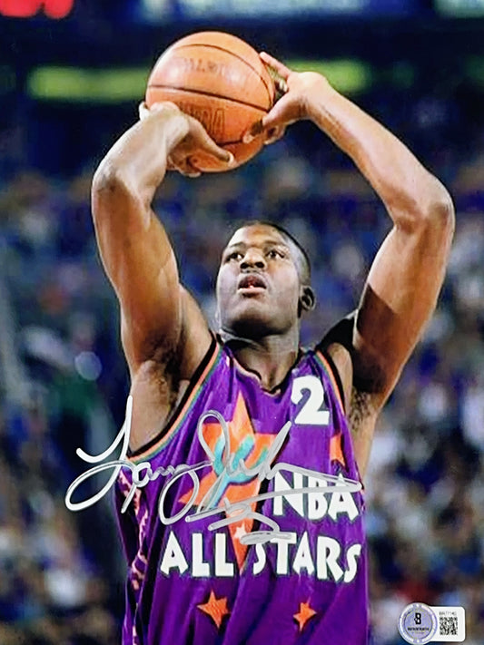 Larry Johnson Autographed All Star Game Purple Jersey Shooting 8x10 Beckett