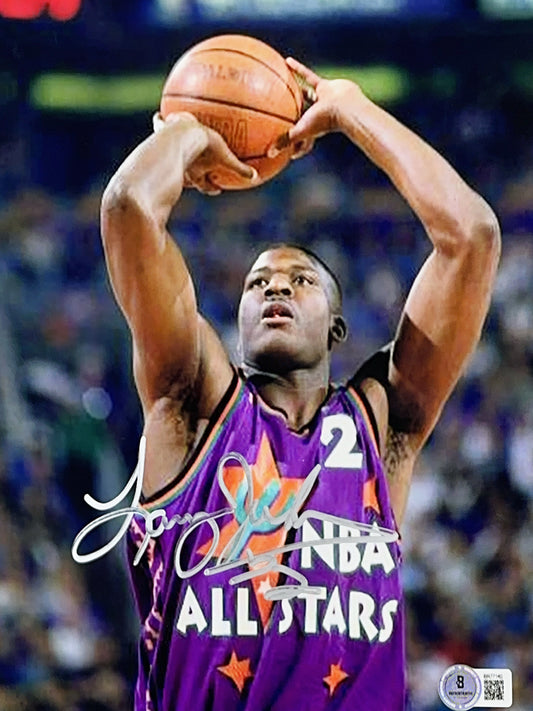 Larry Johnson Autographed All Star Game Purple Jersey Shooting 8x10 Beckett