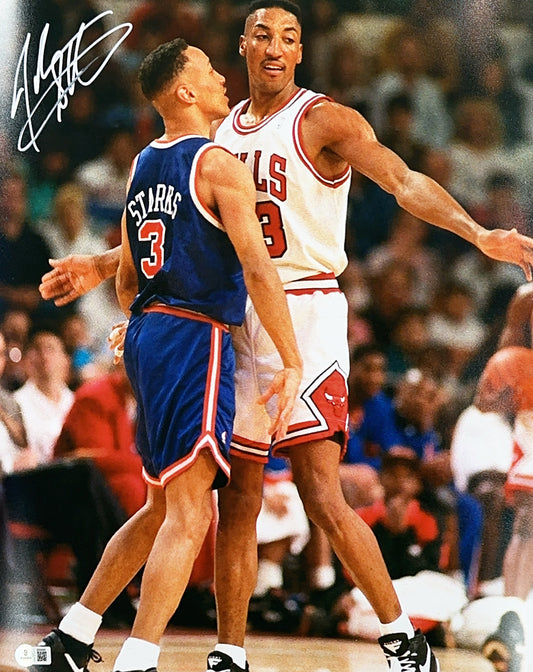 John Starks Autographed New York Knicks Vs. Dennis Rodman 16x20 Beckett BAS