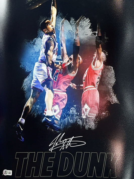 John Starks Autographed New York Knicks The Dunk Black Edit 16x20 Beckett BAS