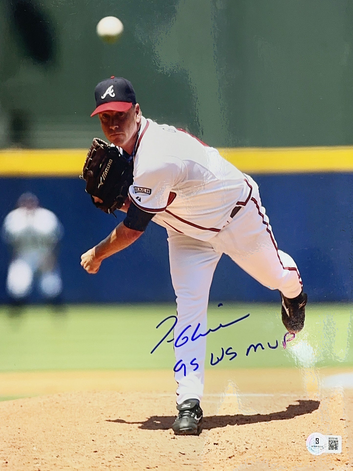 Tom Glavine Autographed Atlanta Braves Throw Finish "95 WS MVP" Inscribed 11x14 Beckett