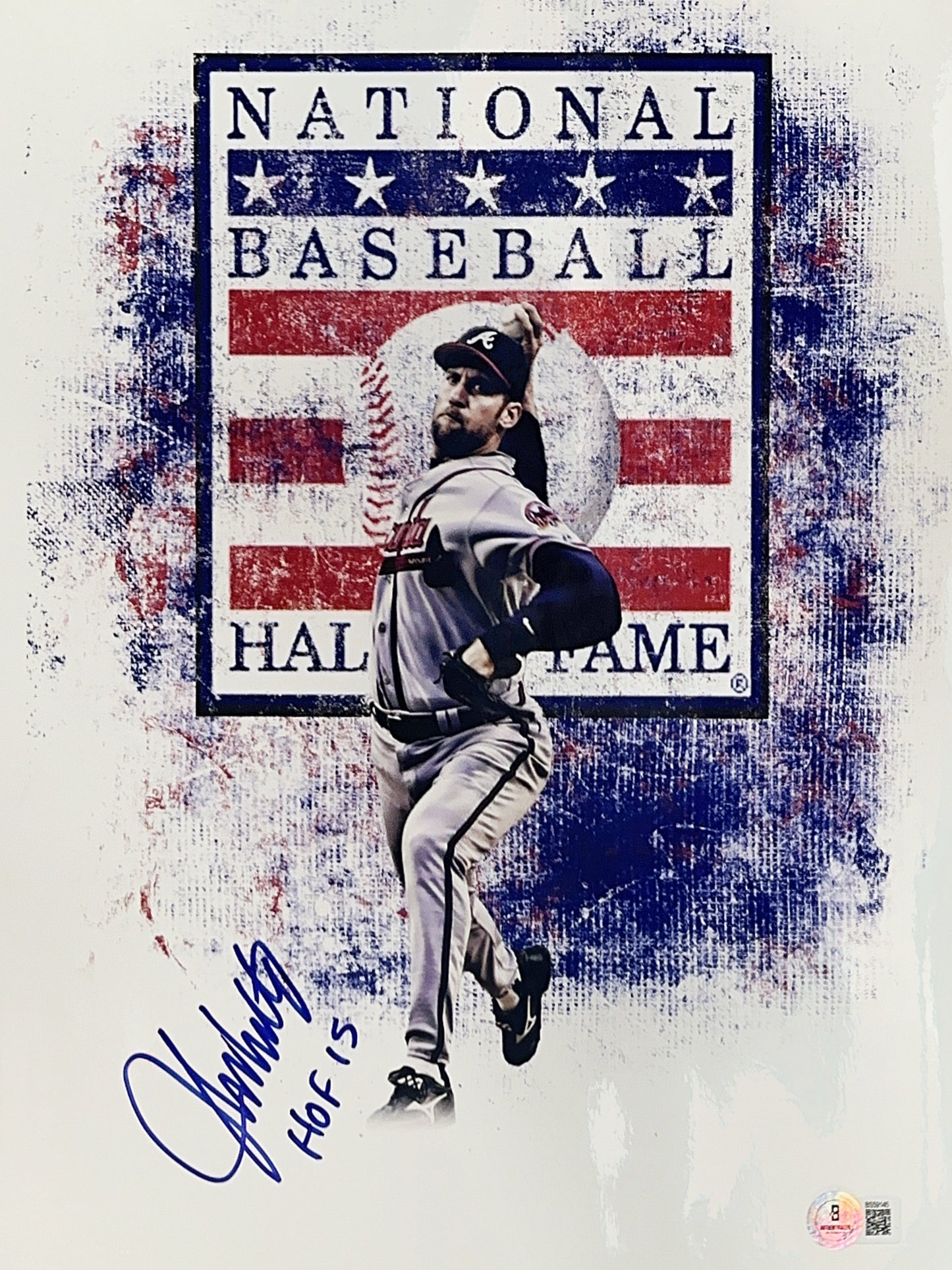 John Smoltz Autographed Atlanta Braves HOF Edit "HOF 15" Inscribed 11x14 Beckett BAS