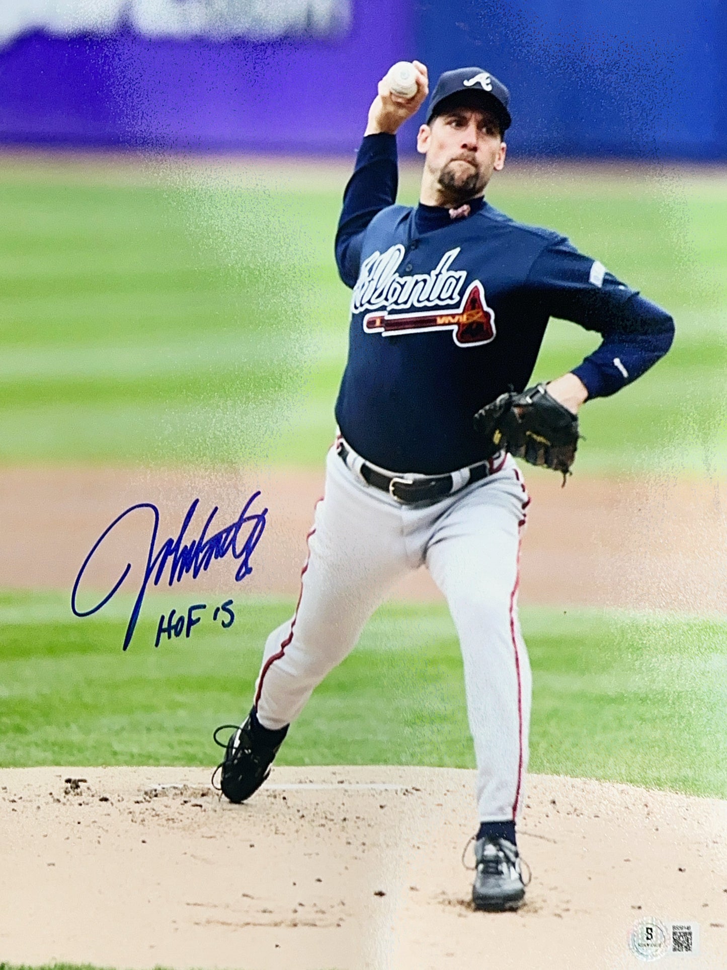 John Smoltz Autographed Atlanta Braves Pitch "HOF 15" Inscribed 11x14 Photo Beckett BAS