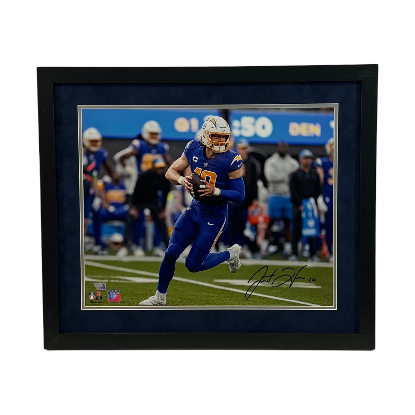 Justin Herbert Autographed Los Angeles Chargers Royal Blue Jersey Framed 16x20 Fanatics