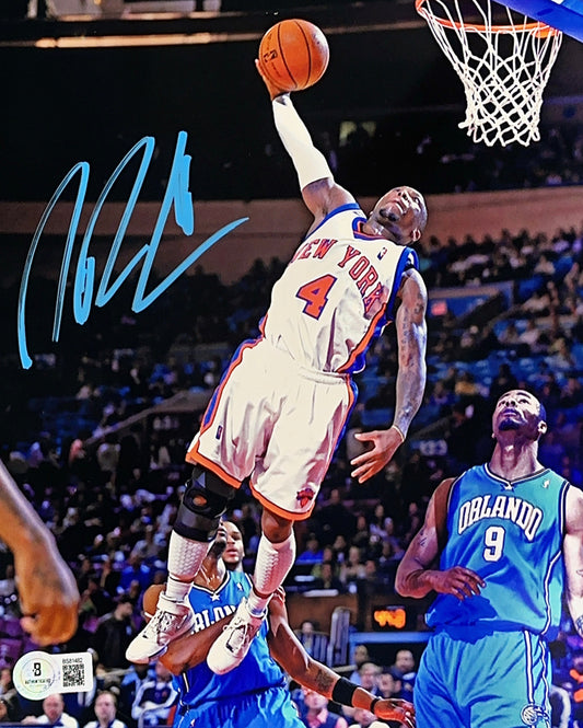 Nate Robinson Autographed New York Knicks White Jersey Dunk Blue Ink 8x10 Beckett