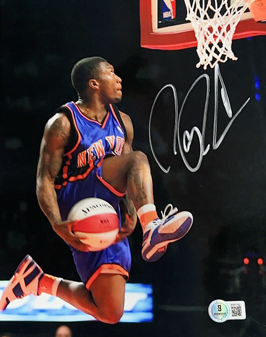 Nate Robinson Autographed New York Knicks Vertical Between The Legs Dunk Silver Ink 8x10 Beckett