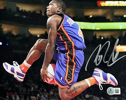 Nate Robinson Autographed New York Knicks Horizontal Between The Legs Dunk Silver Ink 8x10 Beckett