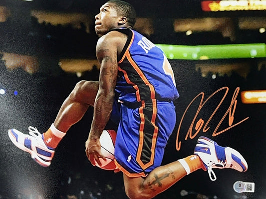 Nate Robinson Autographed New York Knicks Horizontal Between The Legs Dunk Orange Ink 11x14 Beckett