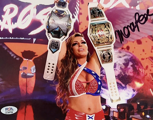 Mandy Rose Autographed WWE NXT Double Belts 8x10 JSA