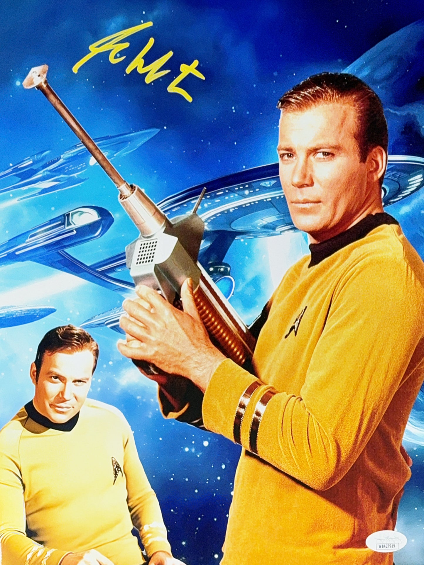 William Shatner Autographed Star Trek Gun Edit Vertical 11x14 JSA