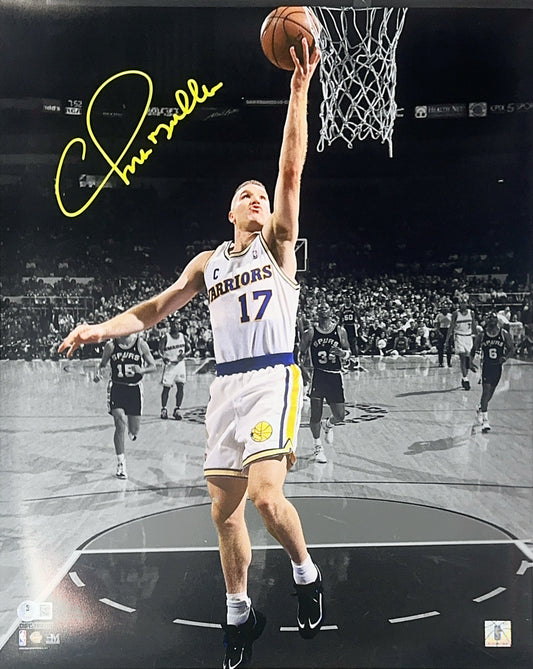 Chris Mullin Autographed Golden State Warriors Spotlight Layup White Jersey 16x20 Beckett