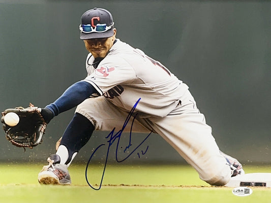 Fransisco Lindor Autographed Cleveland Indians One Hop Ground Ball 11x14 Photo JSA