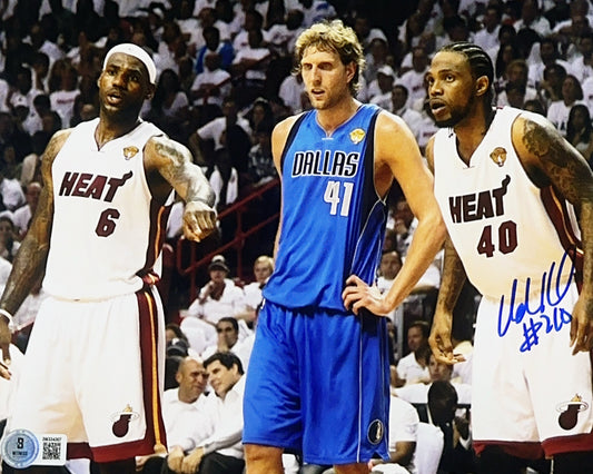 Udonis Haslem Autographed Miami Heat Vs. Dirk Nowitzki 8x10 Beckett