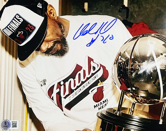Udonis Haslem Autographed Miami Heat With Trophy 8x10 Beckett