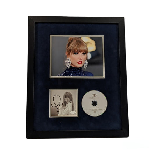 Taylor Swift Autographed Cut & Framed CD 11x14 Frame Headshot Big Earrings Black Matte Vertical JSA