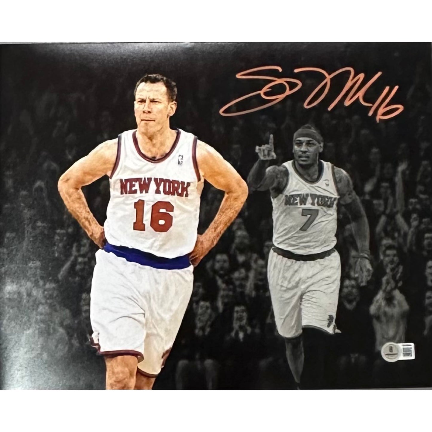 Steve Novak Autographed Horizontal New York Knicks w/ Melo 11x14 Photo Beckett BAS